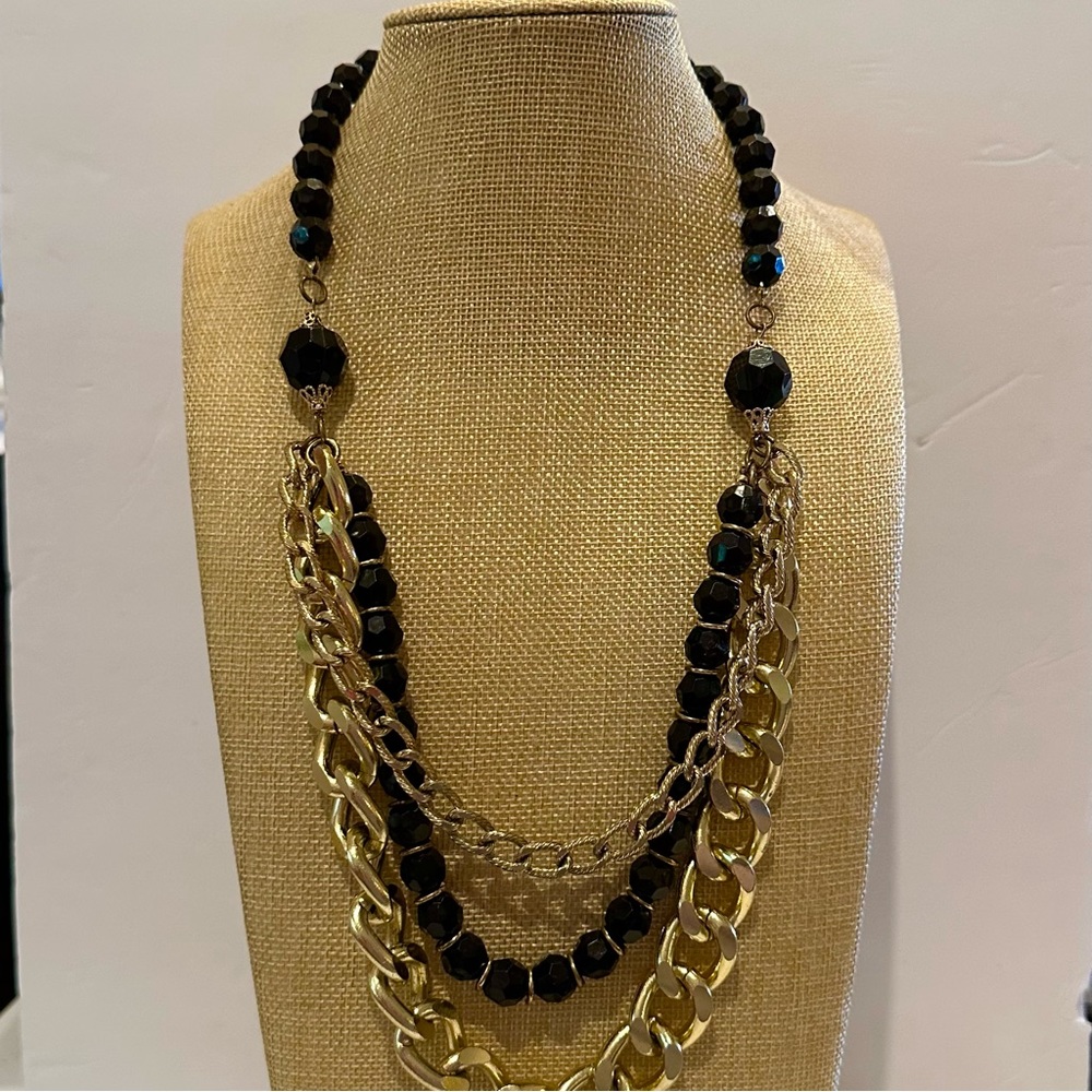 Chunky Statement Necklace- Multistrand Thrice Gol… - image 2